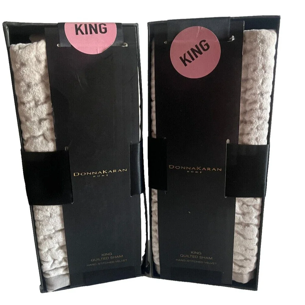 Donna Karan King Quilted Pillow Shams Platinum Gray Velvet Hand Stitch Set of 2